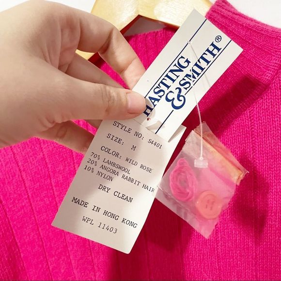 M Vintage Lambswool Angora Blend Hot Pink Sweater Deadstock - Picture 8 of 11